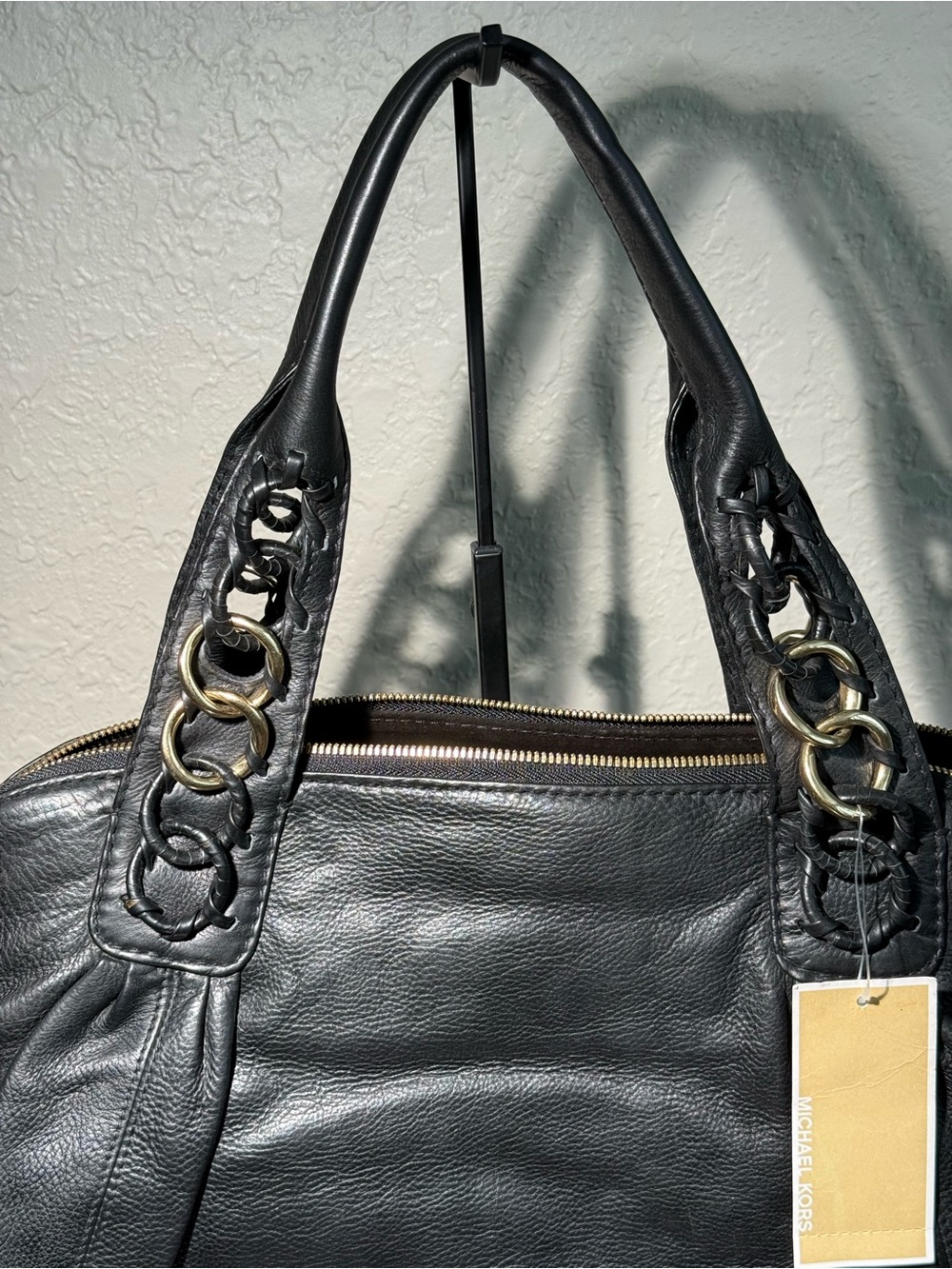 Michael Kors ID Chain Large Black Leather Satchel Handbag MSRP $1,095 - Picture 15 of 17